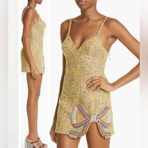 AREA Crystal Rainbow Bow Metallic Tweed Minidress size 10 NEW colorful luxury